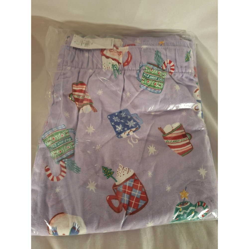 Old Navy Womens XXL Flannel Pajama Jogger Pants Purple Holiday Hot Cocoa‎ NEW